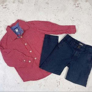 BabyGAP Oshkosh Pants Button Down Shirt Set Navy Red Plaid Size 5